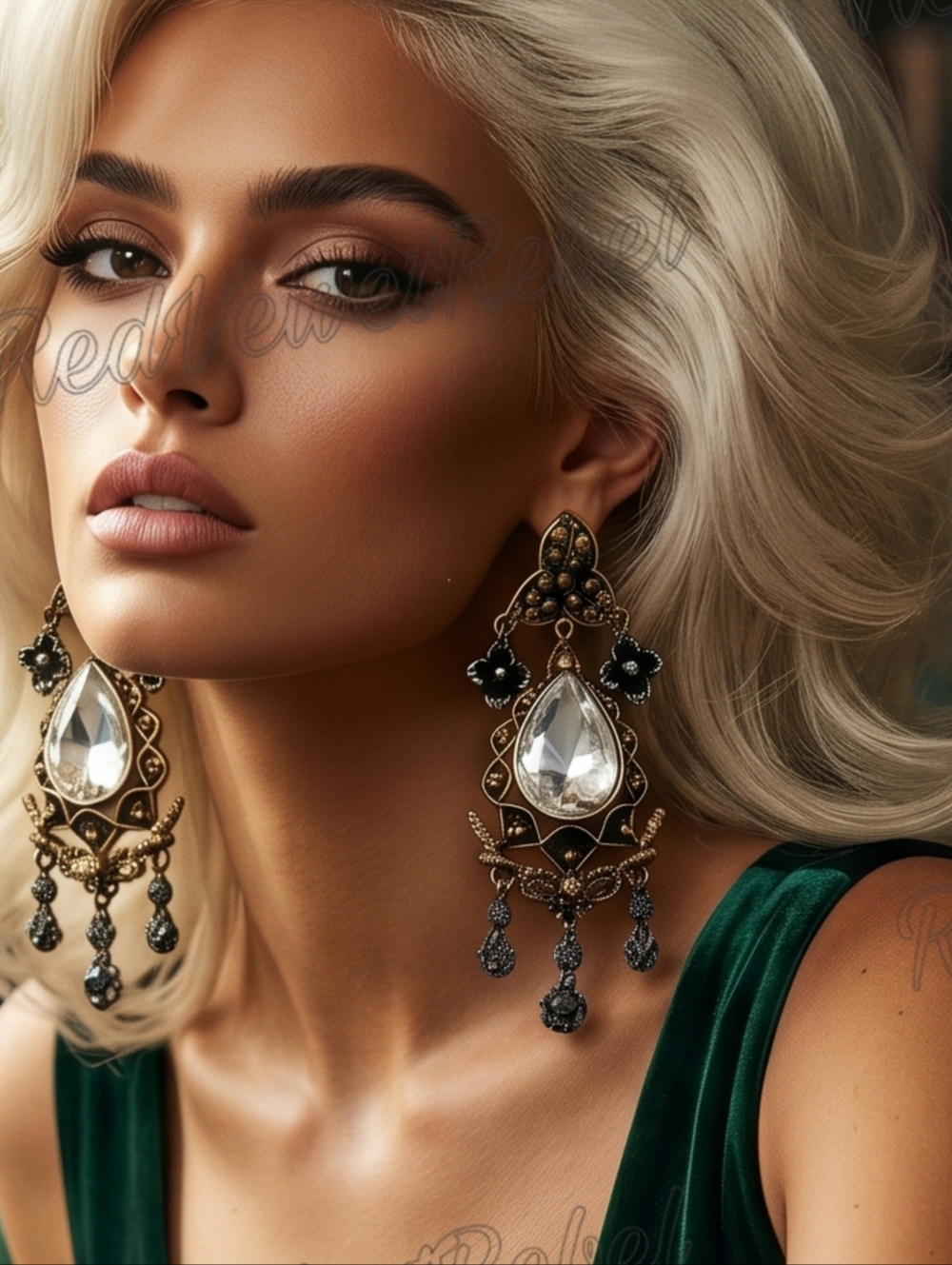 Vintage Teardrop Crystal & Marcassite Two-tone Gold Chandelier Dangle Earrings